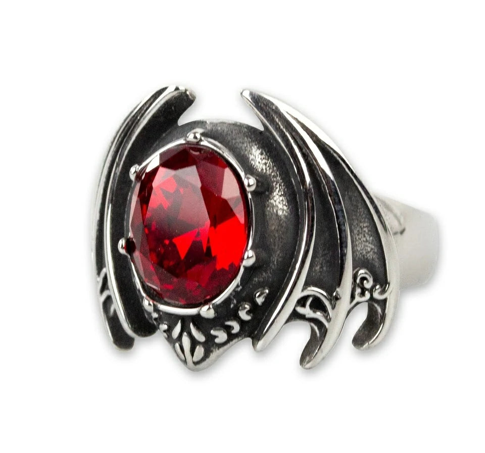 Bague ailes de chauve-souris & pierre rouge EtNox SR1519
