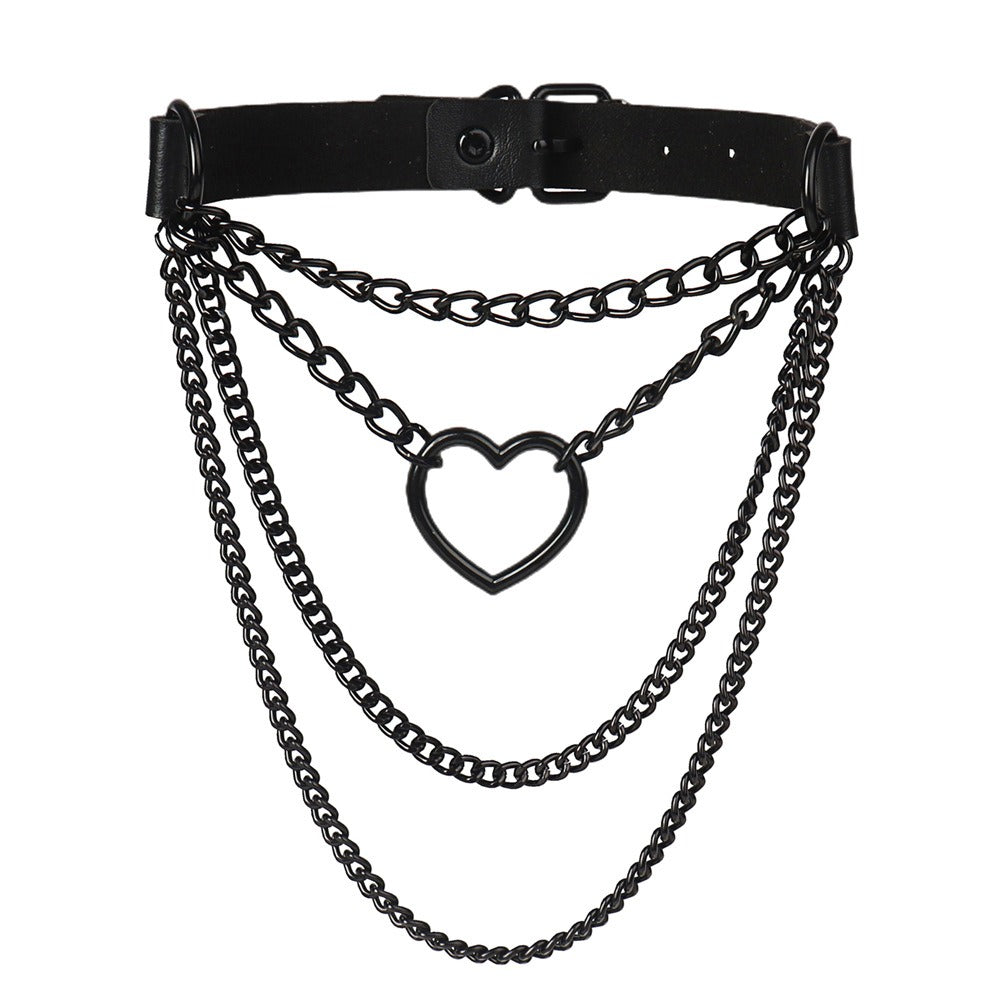 Choker Moon Attic avec coeur & chaînes style punk / gothique / métal MA-XQ0340