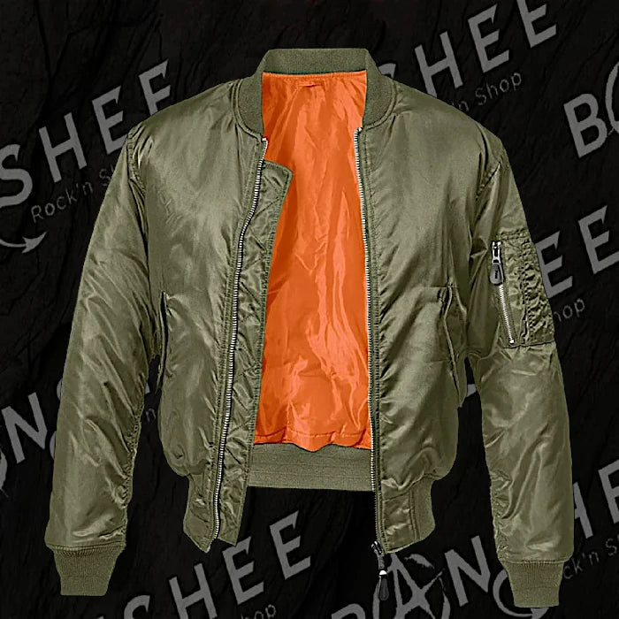Blouson Bomber MA1 kaki avec doublure orange