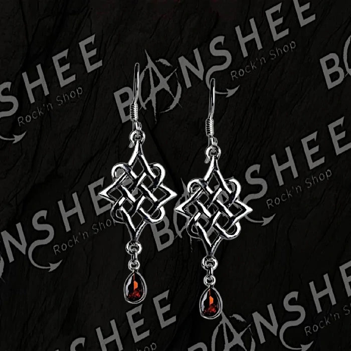 Boucles d’oreilles en argent nœud celtique avec zirconium rouge