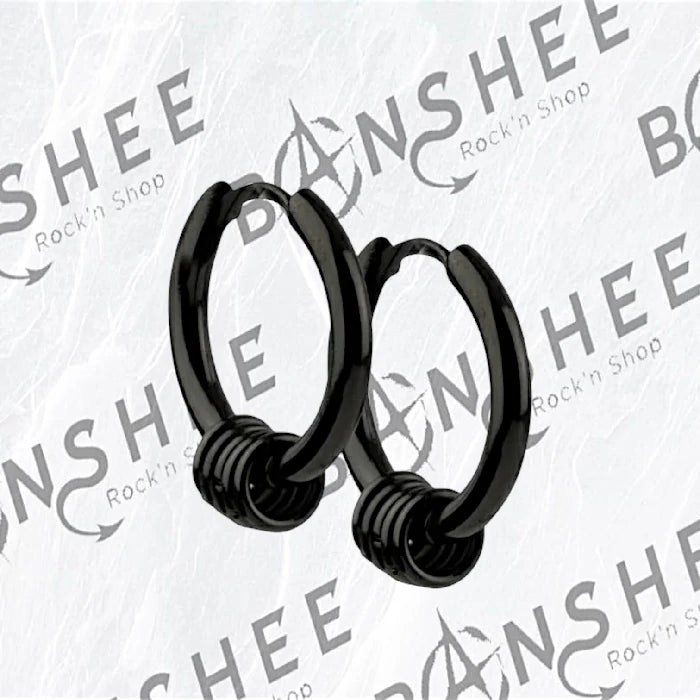Boucles d'oreilles créoles noires en acier poli avec anneaux entrelacés