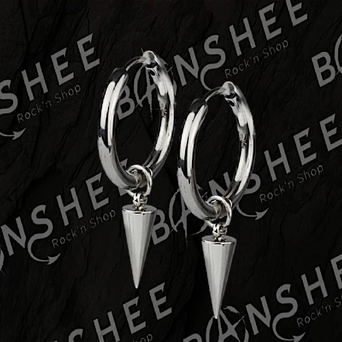 Boucles d'oreilles créoles en acier inoxydable avec pendentif pic conique