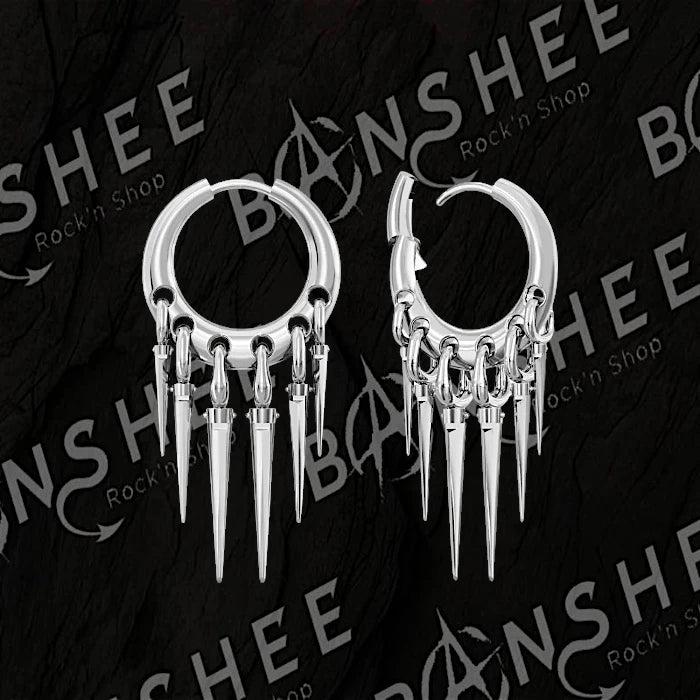 Boucles d’oreilles créoles en acier inoxydable avec pics suspendus