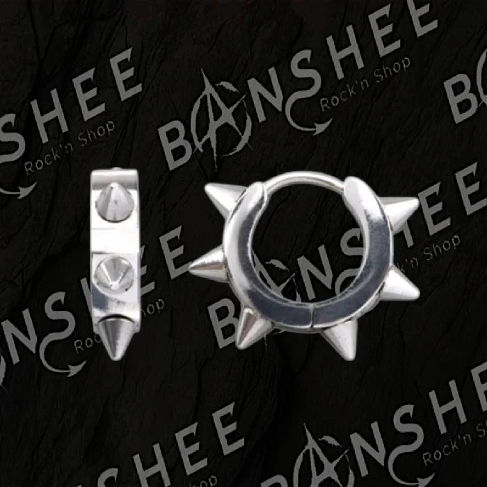 Boucles d'oreilles créoles en acier inoxydable avec pics métalliques style punk