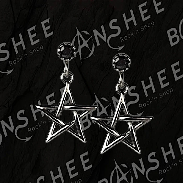 Boucles d'oreilles pentagramme en acier inoxydable avec zirconium noir