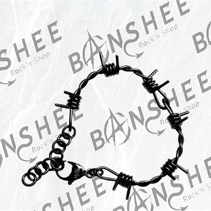 Bracelet fil barbelé en acier inoxydable noir