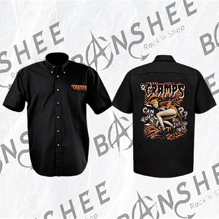 Chemise noire manches courtes avec imprimé psychobilly rétro devant et dos