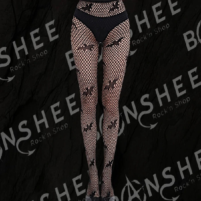 Collants résille noirs avec motif de chauves-souris