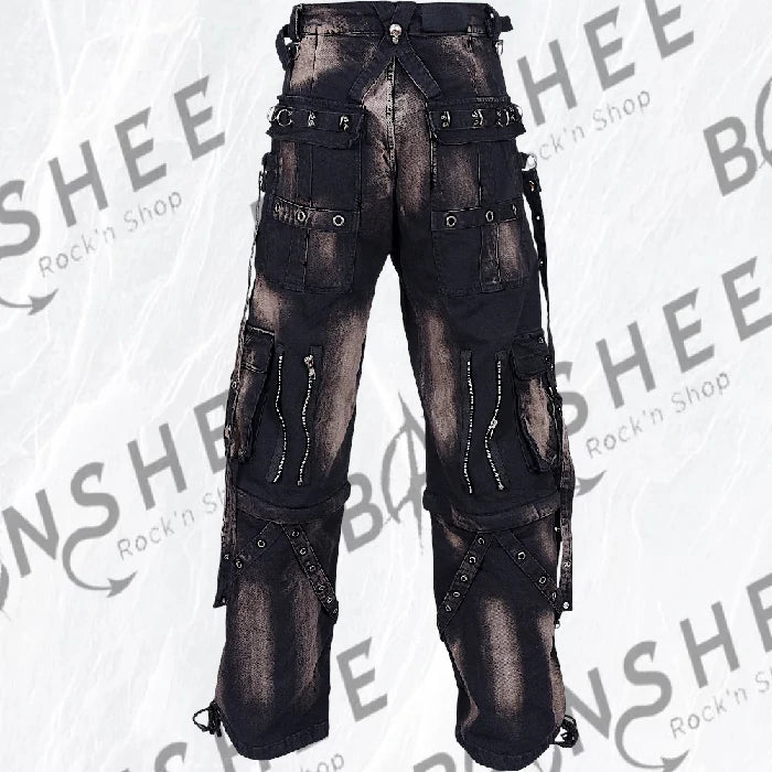 Vue arrière d'un pantalon baggy cyber gothique noir en jean avec poches cargo et sangles