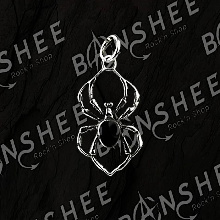 Pendentif araignée en argent avec pierre noire