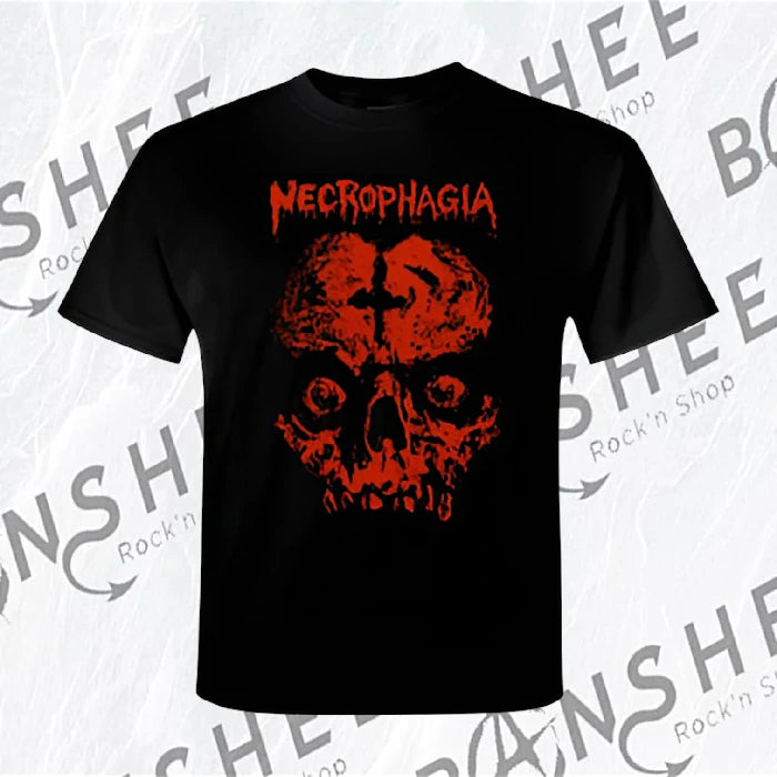 T-shirt officiel Necrophagia Skull avec grande tête de mort rouge