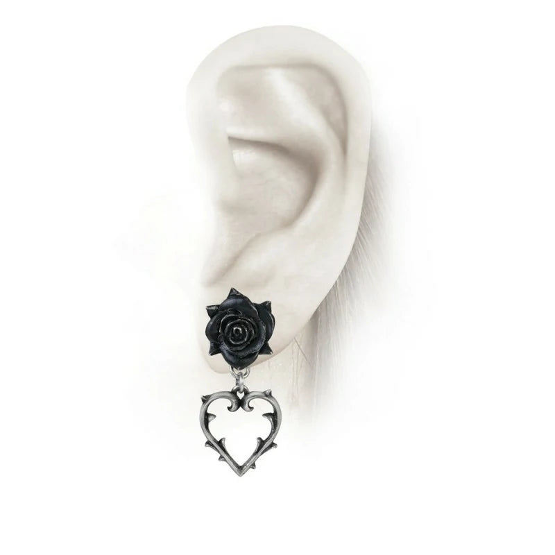 Boucle d'oreille Alchemy rose noire & coeur d'épine E365