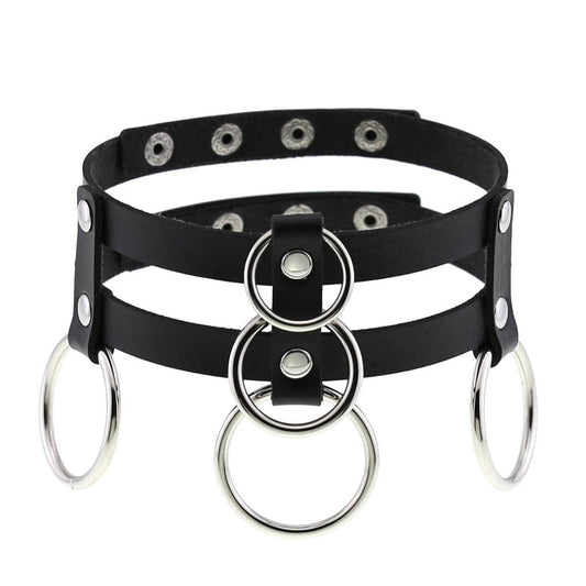Choker Moon Attic avec anneaux style punk / gothique / métal MA-OXQ05