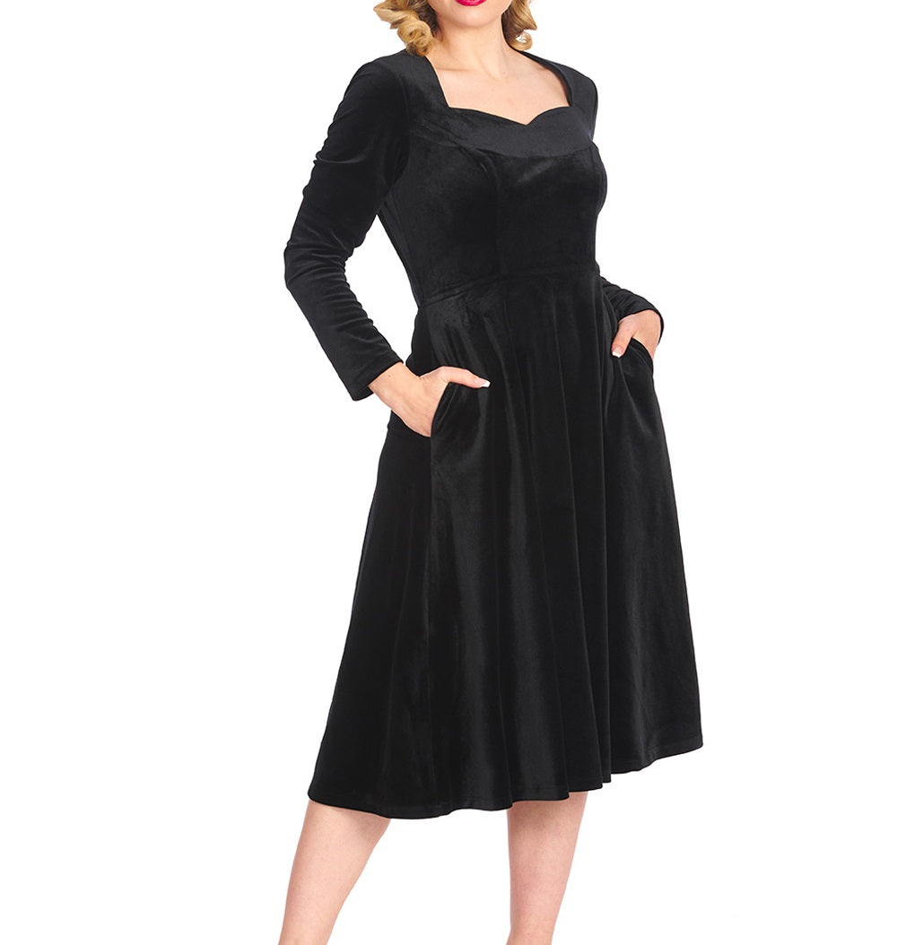 Robe Banned à longues manches velours style rétro DR16734