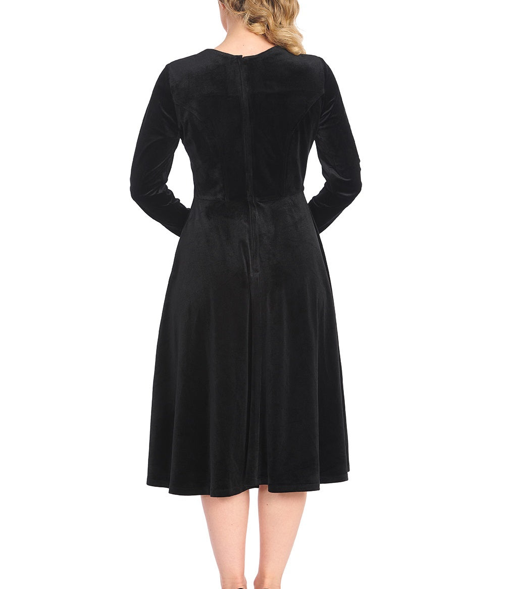 Robe Banned à longues manches velours style rétro DR16734