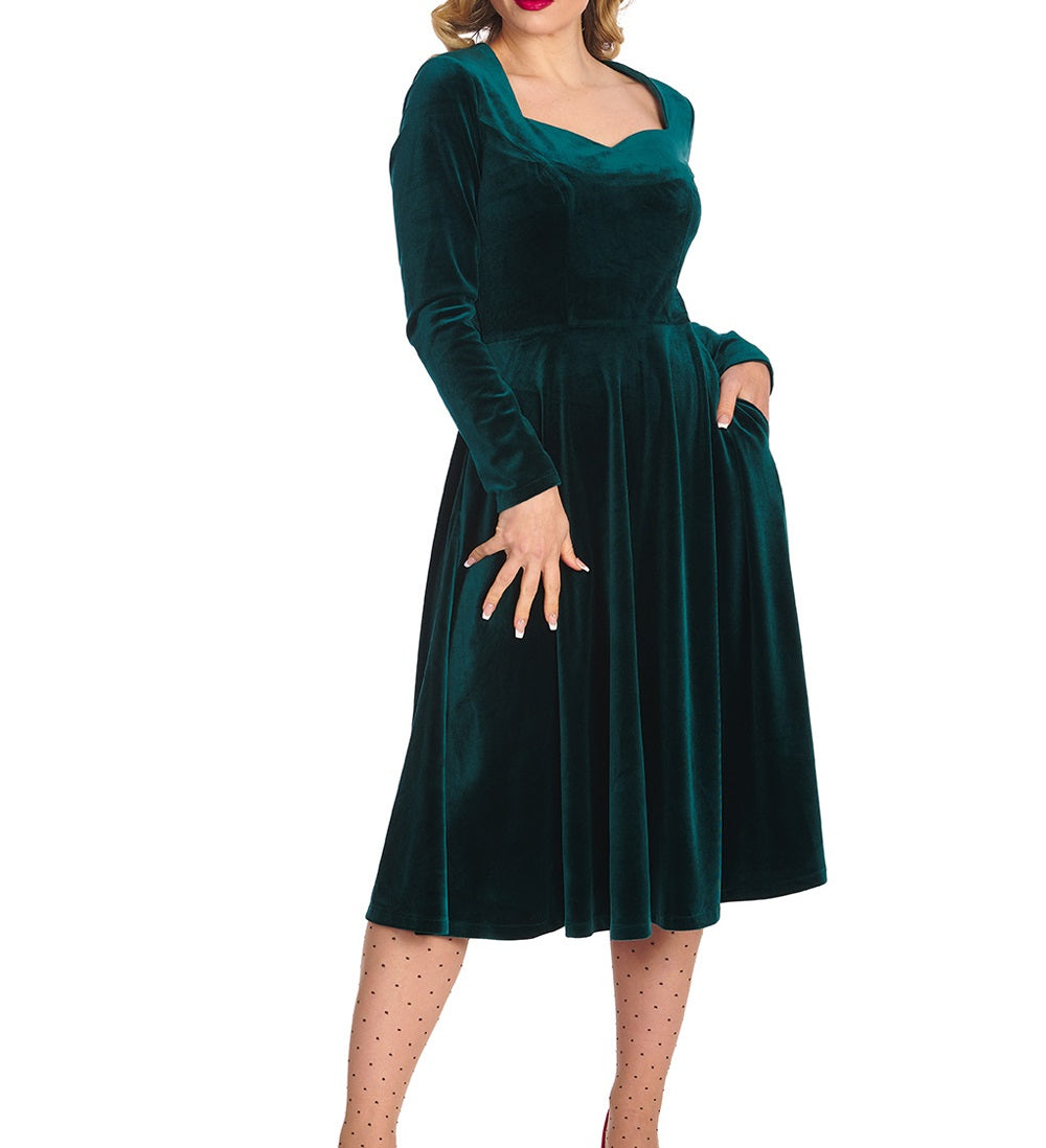 Robe Banned à longues manches velours style rétro DR16734