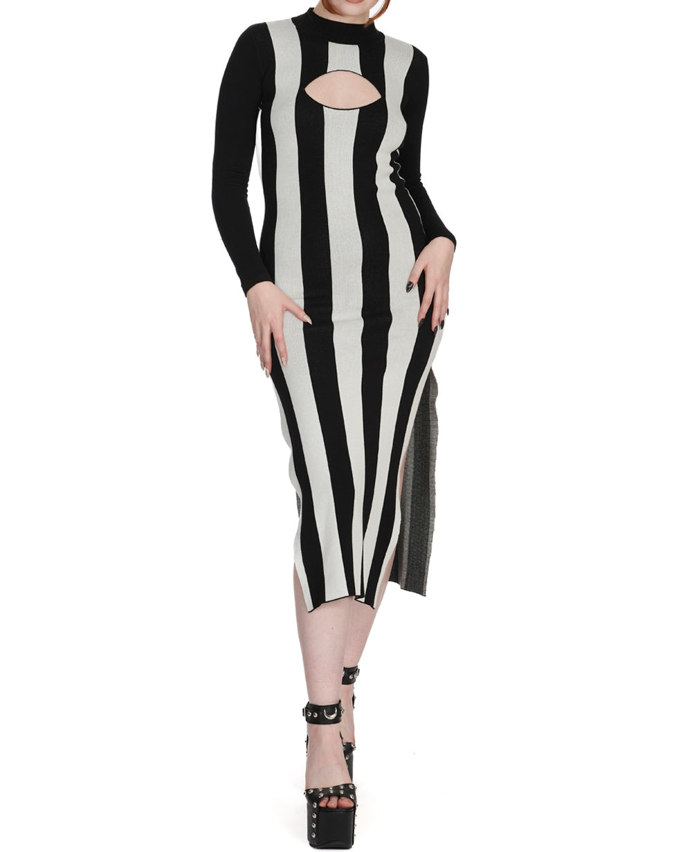 Robe Banned rayée noir & blanc style rock DR17020
