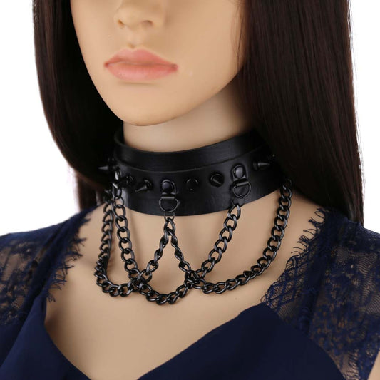 Choker Moon Attic avec chaînes style punk / gothique / métal MA-SCLT03