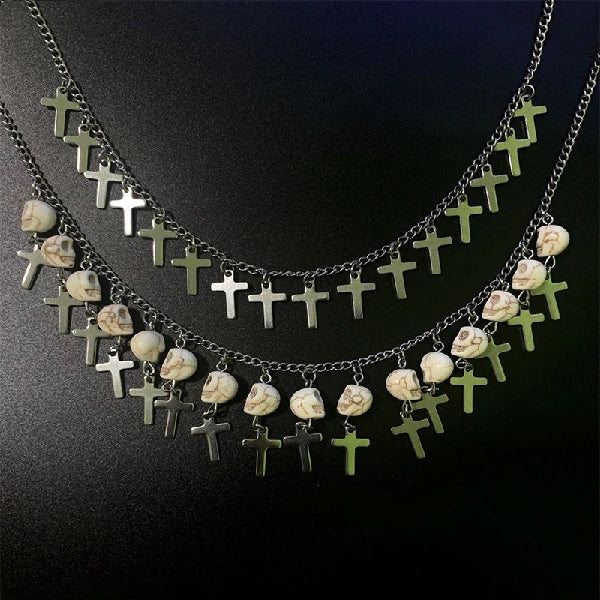 Collier crânes & croix Moon Attic