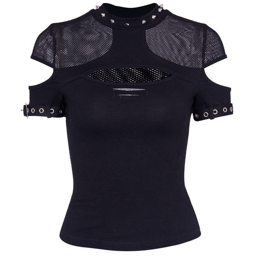 Top Moon Attic manches courtes pour femme style gothique / punk / métal MA-82314