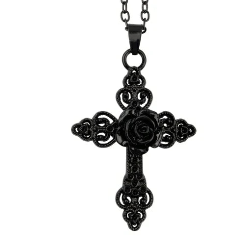 Collier EtNox croix gothique baroque avec rose SK4500