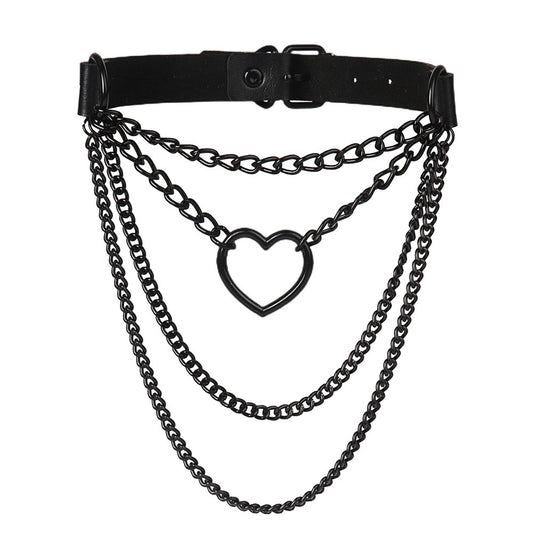 Choker Moon Attic avec coeur & chaînes style punk / gothique / métal MA-XQ0340