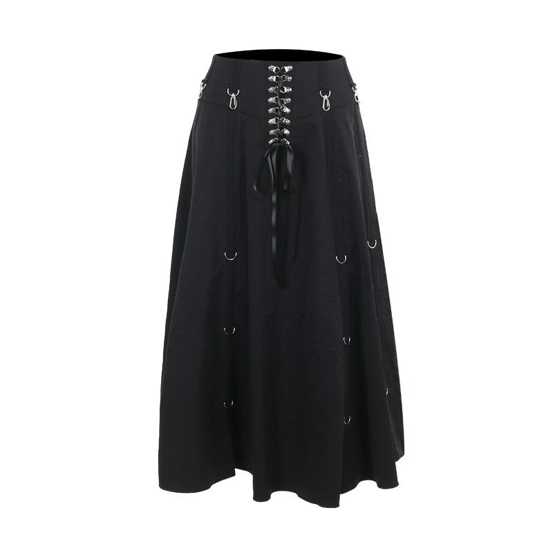 Jupe Moon Attic à lacets & anneaux style gothique / métal MA-24205
