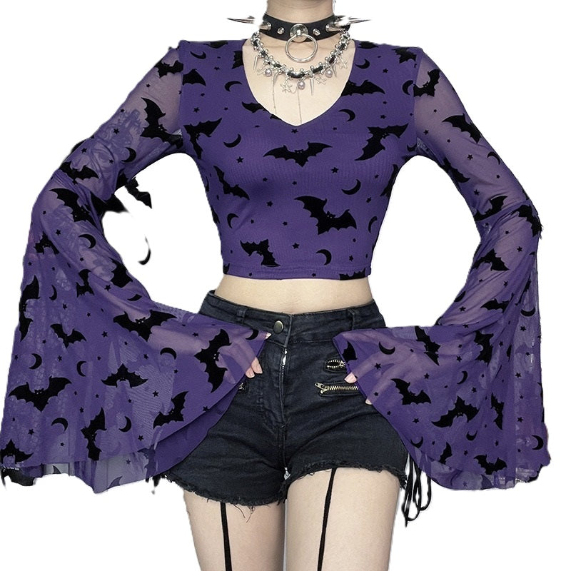 Top Moon Attic avec manches évasées pour femme style gothique MA-24260