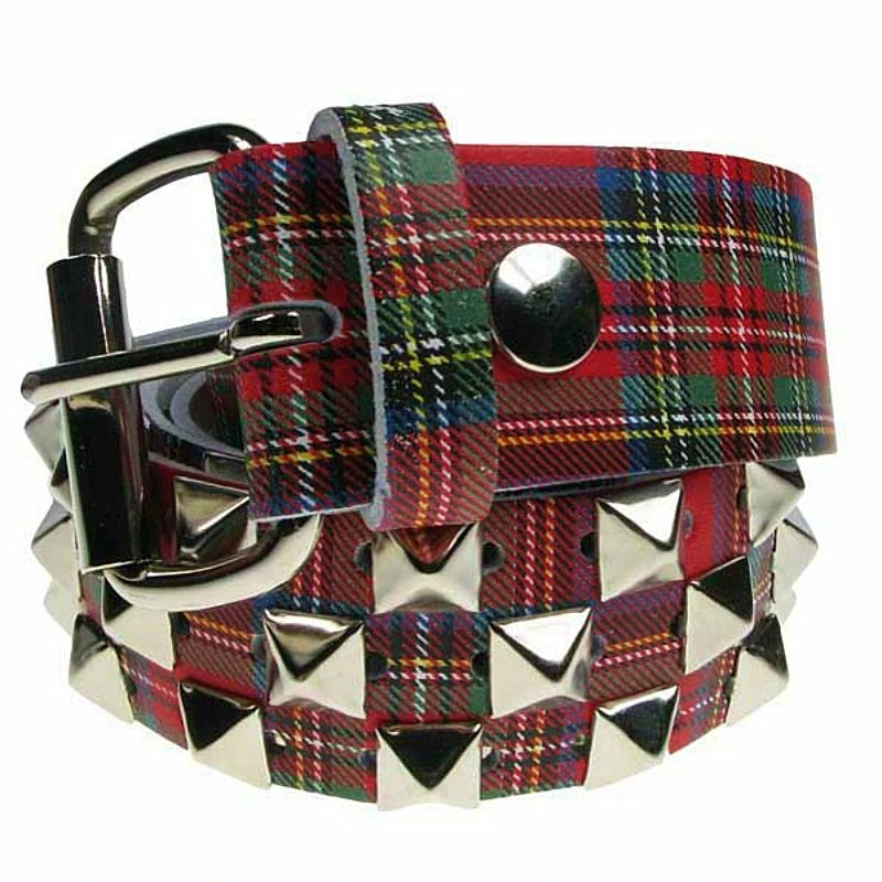 Ceinture cuir tartan & pyramides punk Bullet69 B594