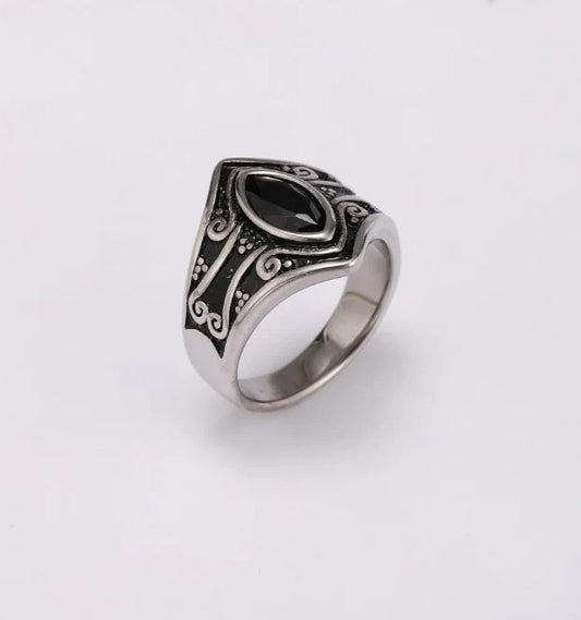 Bague pierre/cristal oval noir baroque Art0004