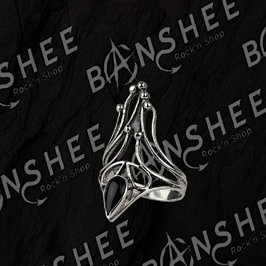 Bague gothique en acier inoxydable avec zircone noire en forme de goutte