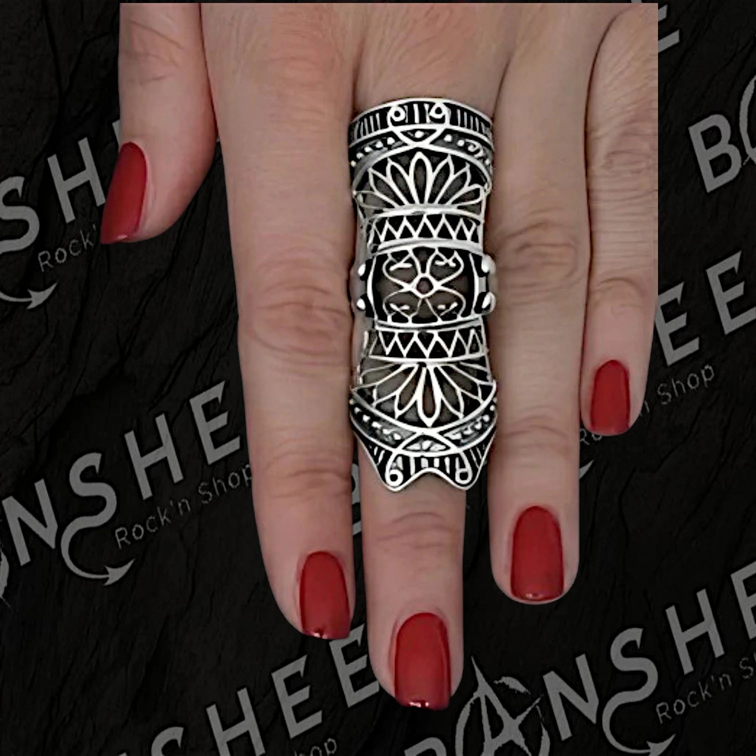 Bague de phalange portée articulée en acier inoxydable avec motifs ajourés