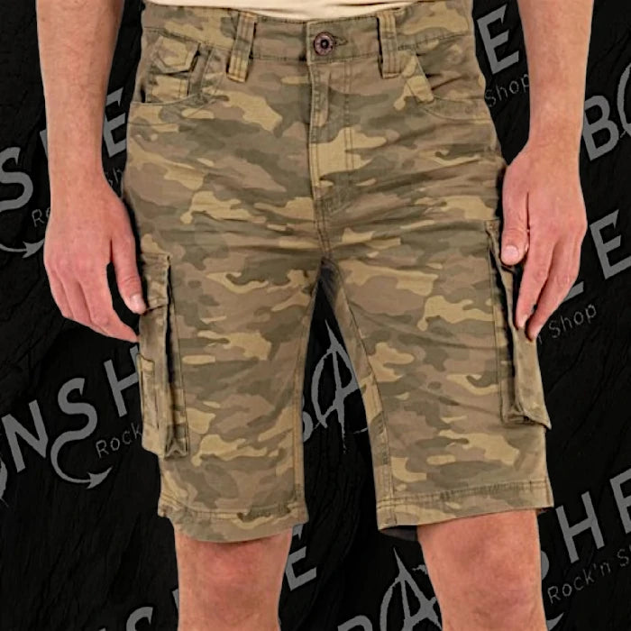 Bermuda cargo homme camouflage kaki avec poches latérales