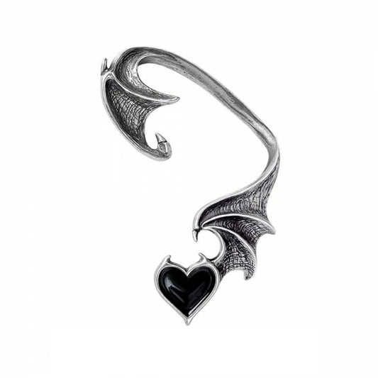 Boucle / Tour d'oreille Alchemy aile de chauves-souris & coeur noir E445