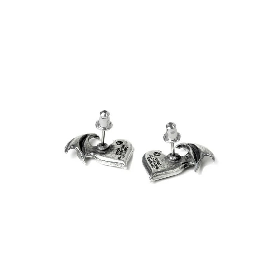 Boucle d'oreille Alchemy aile de chauves-souris & coeur noir E444