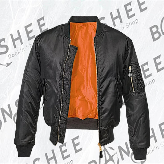 Blouson Bomber MA1 noir avec doublure orange