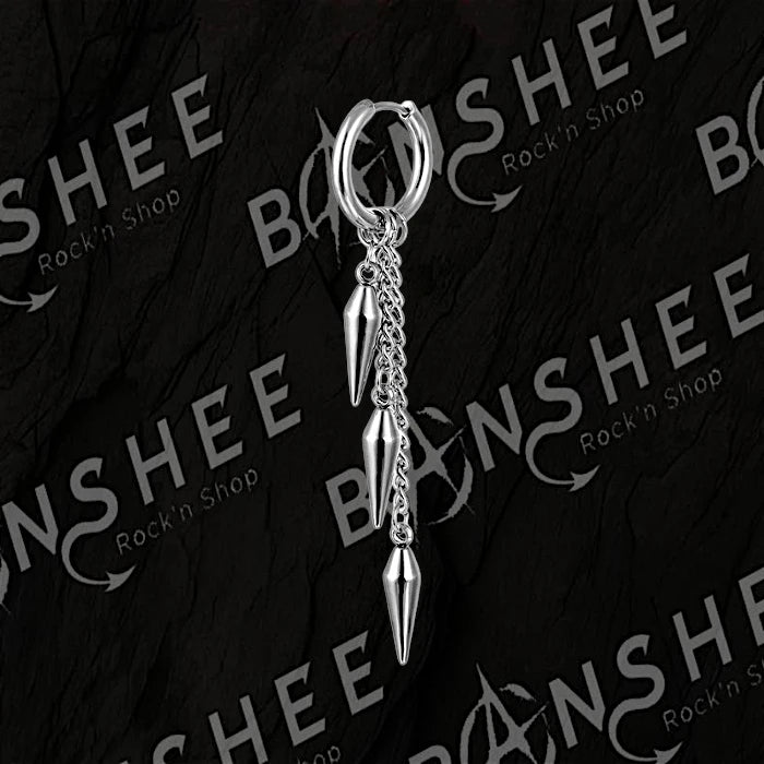 Boucle d’oreille créole avec chaîne et trois pointes suspendues