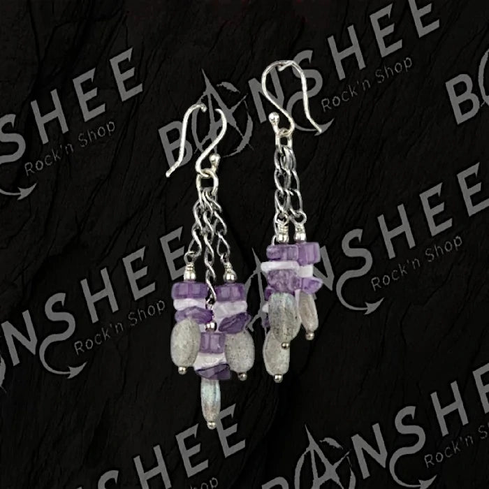 Boucles d’oreilles pendantes en argent avec améthyste et labradorite