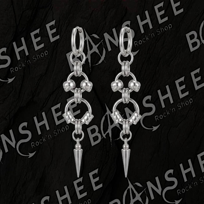 Boucles d’oreilles pendantes en acier inoxydable avec anneaux et pointes