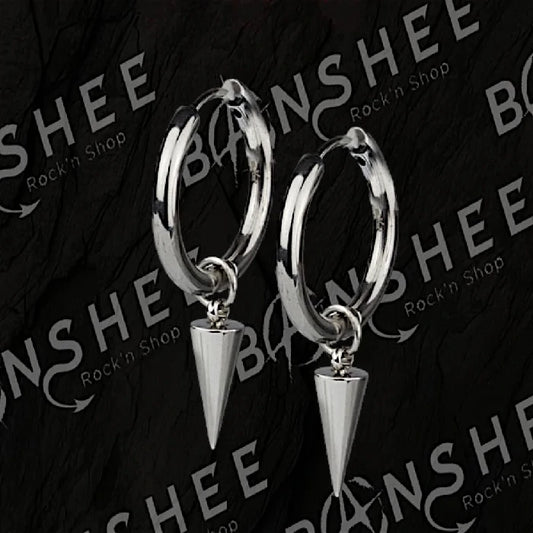 Boucles d'oreilles créoles en acier inoxydable avec pendentif pic conique