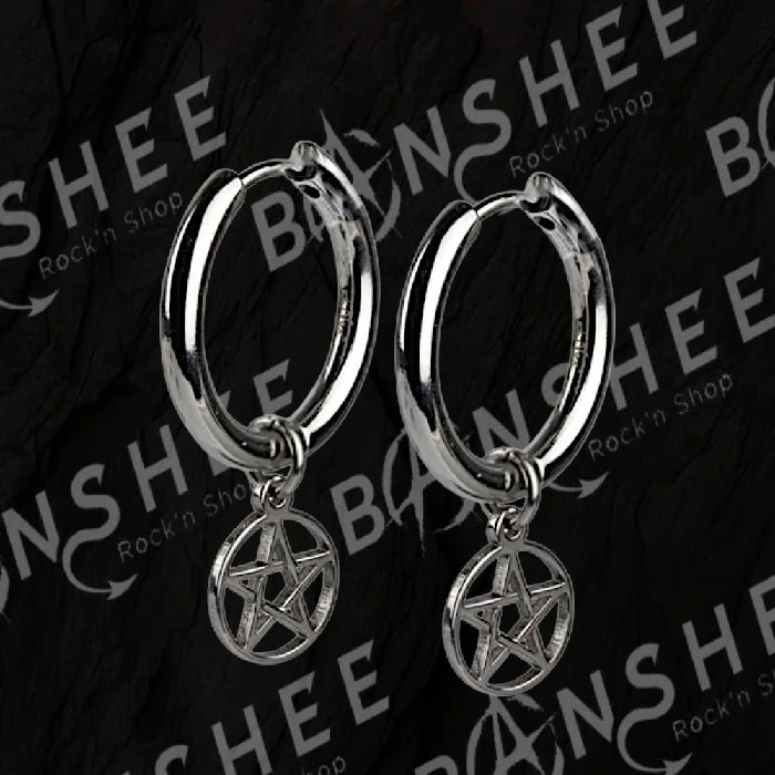 Boucles d'oreilles créoles en acier inoxydable avec pendentif pentagramme