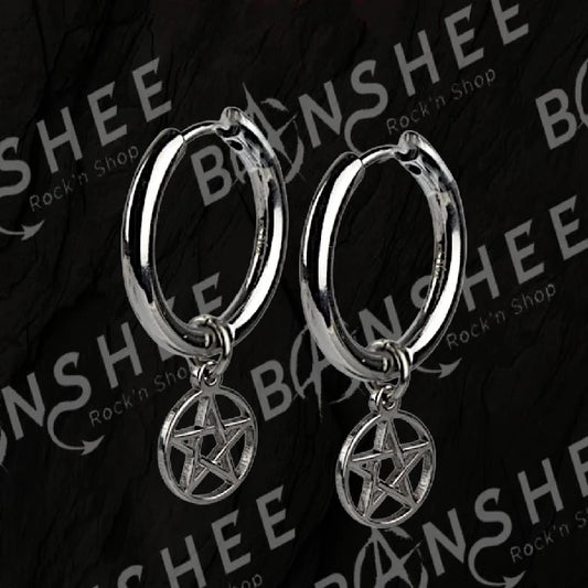 Boucles d'oreilles créoles en acier inoxydable avec pendentif pentagramme