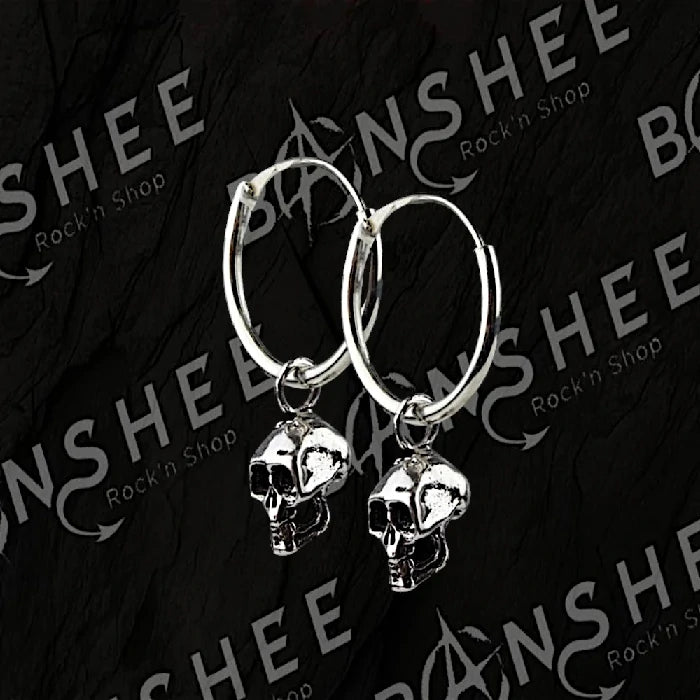Boucles d'oreilles créoles en argent 925 avec pendentifs tête de mort