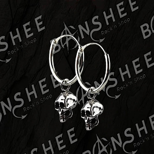 Boucles d'oreilles créoles en argent 925 avec pendentifs tête de mort