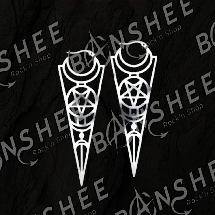Boucles d'oreilles en acier inoxydable avec pentagramme et phases de lune