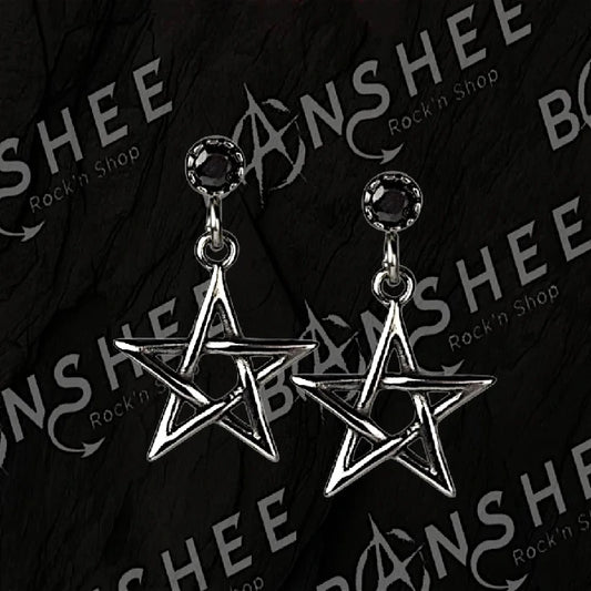 Boucles d'oreilles pentagramme en acier inoxydable avec zirconium noir