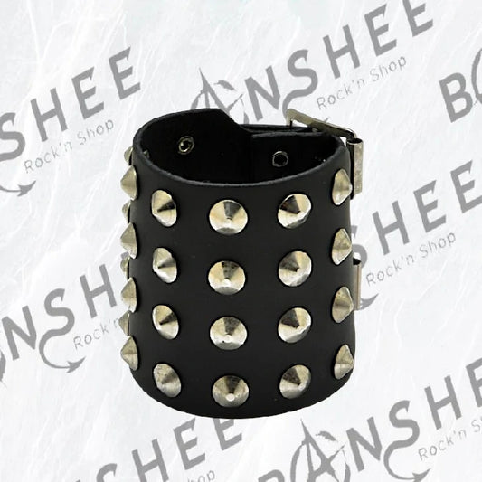 Bracelet fin noir en cuir avec petits spikes métalliques et fermeture à boucle