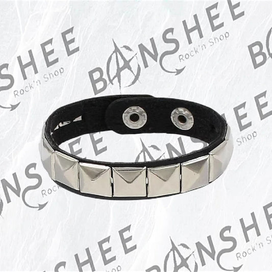 Bracelet en cuir vegan PU avec clous pyramides métalliques