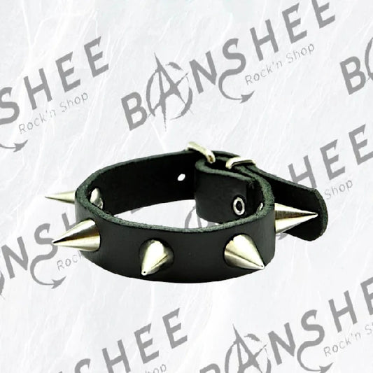 Bracelet en cuir noir avec spikes métalliques et fermeture à boucle réglable