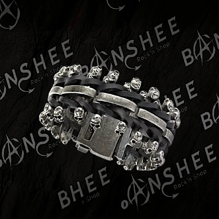 Bracelet multirang têtes de mort en acier inoxydable